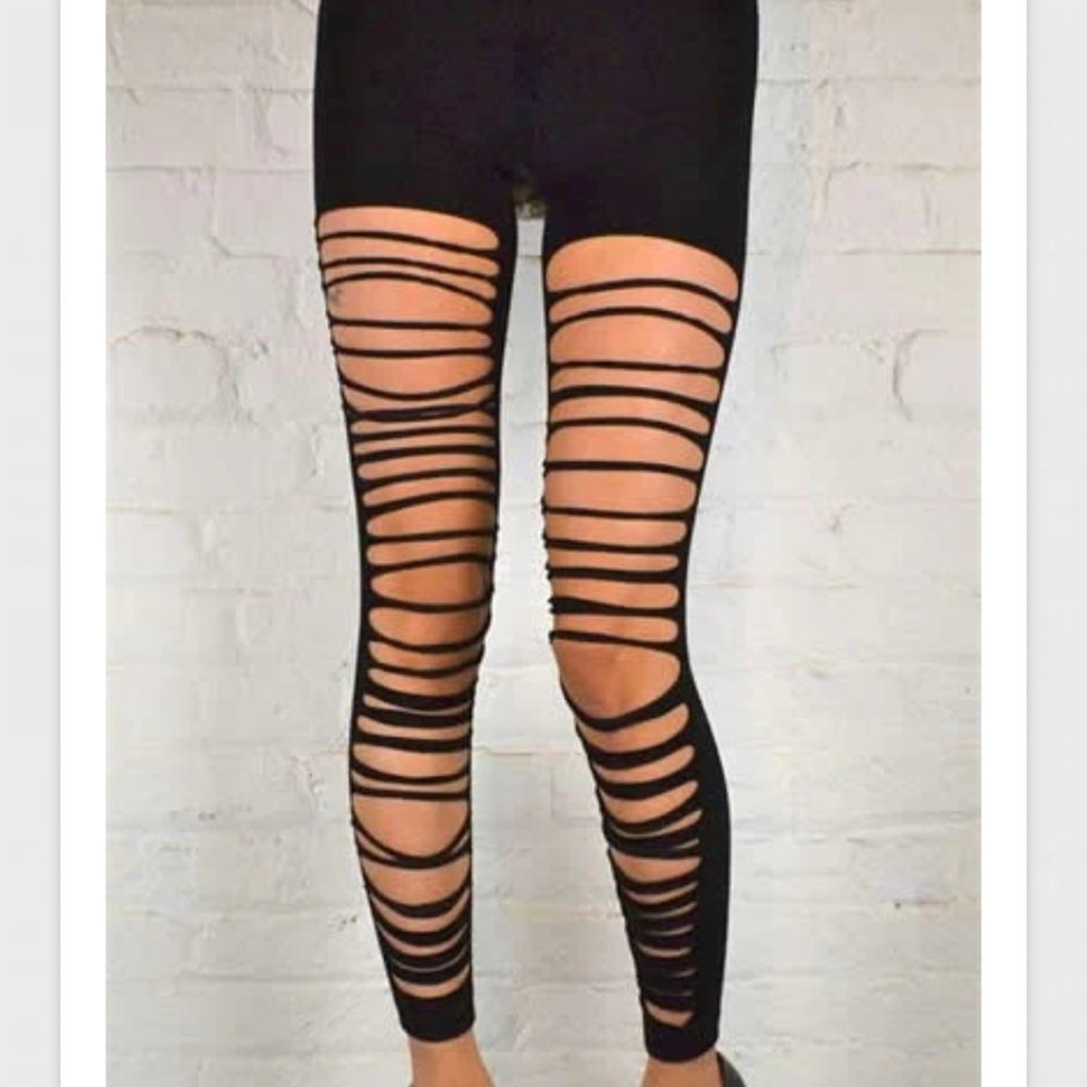 Looks from London new with tags unused black slash footless tights one size